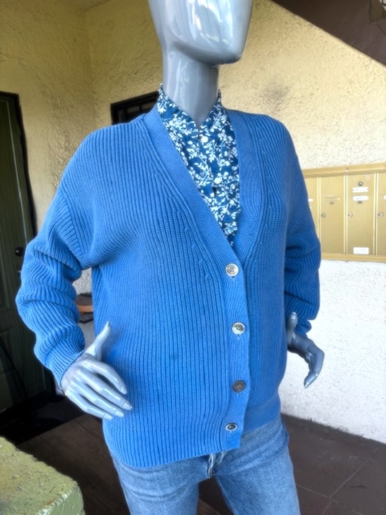 Demylee Chunky Ribbed Cotton Knit Cardigan In Med Blue Euc/Sz Xs )Runs Generous) — image 4 of 8